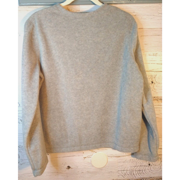 Croft & Barrow Gray Fleece Zip Jacket M Embroidered Poinsettia Winter Holiday - Picture 3 of 8